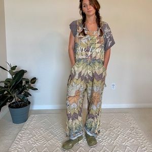 One of a Kind 'Peace Junkie' Patchwork Overalls Magnolia Pearl.
